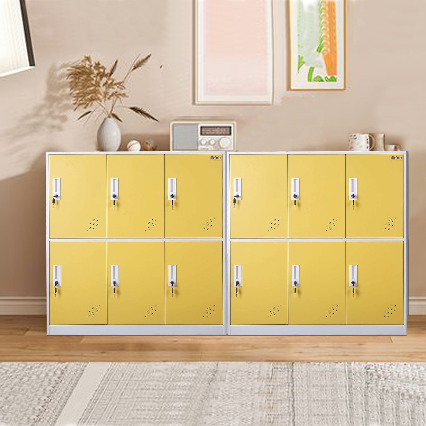Mecolor 6 Door Yellow Filing Cabinet Metal Storage Cabinet with Key Lock Office Storage Small Cabinet