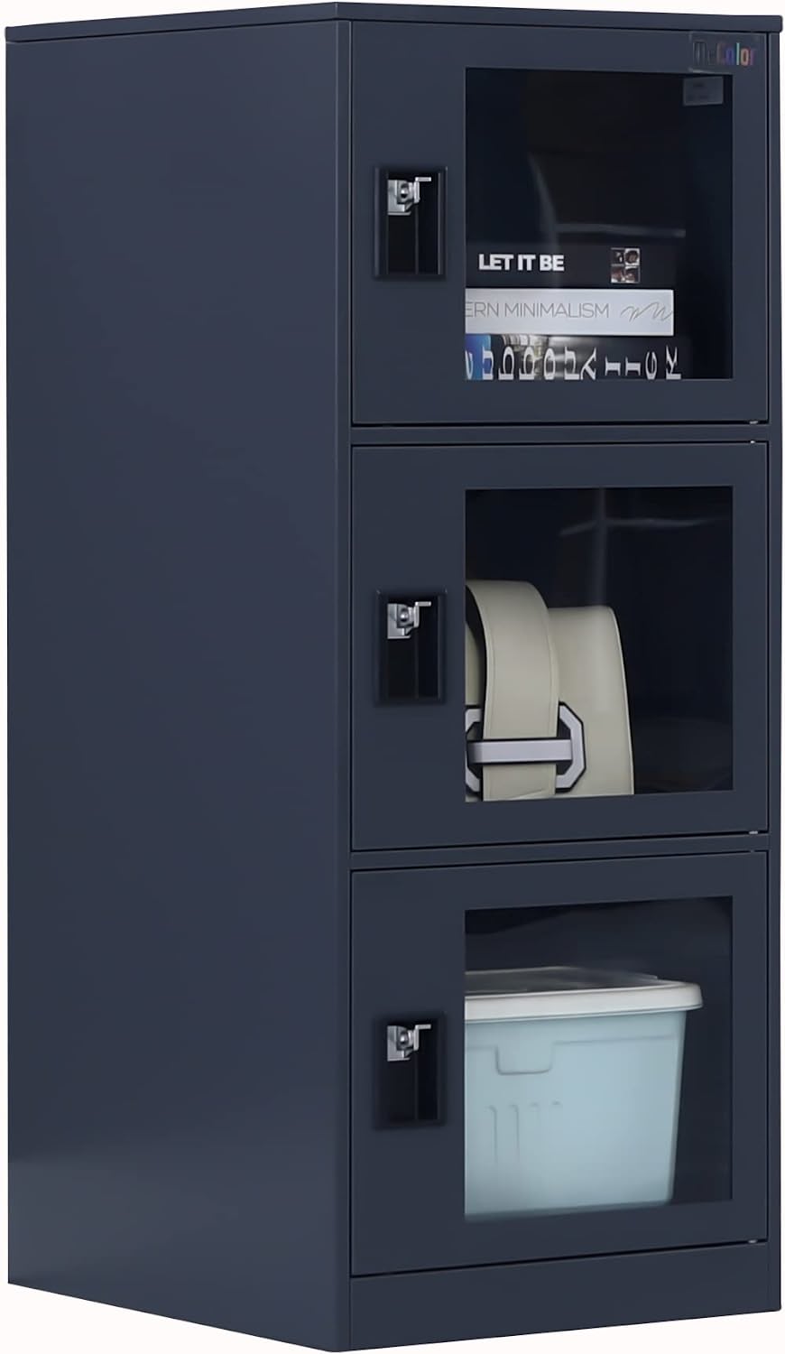 MECOLOR Vertical Single Tier Small Locker with Padlock latche Plastic Door 2 or 3 Compartment Storage for Employee,Home,Office,School,Kids (White,G3V)
