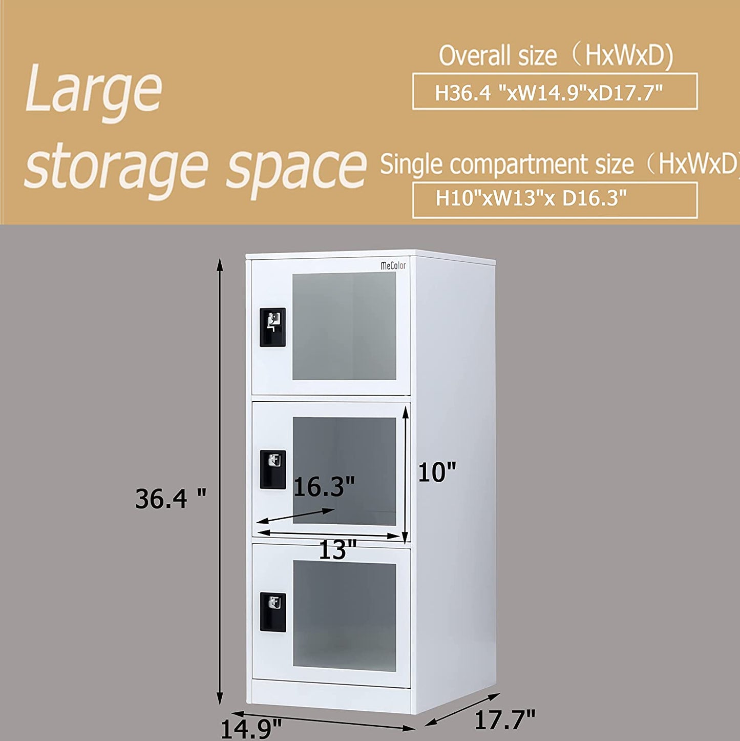 MECOLOR Vertical Single Tier Small Locker with Padlock latche Plastic Door 2 or 3 Compartment Storage for Employee,Home,Office,School,Kids (White,G3V)