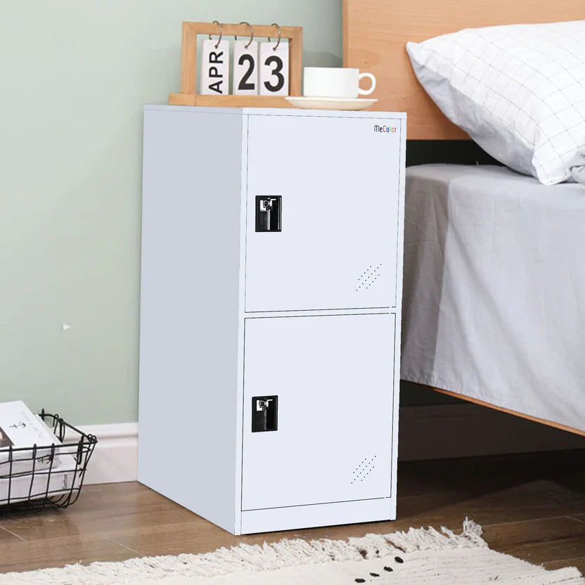 2-Door White Metal Storage Cabinet — Slim Vertical Locker, Ships from Canada | Mecolor