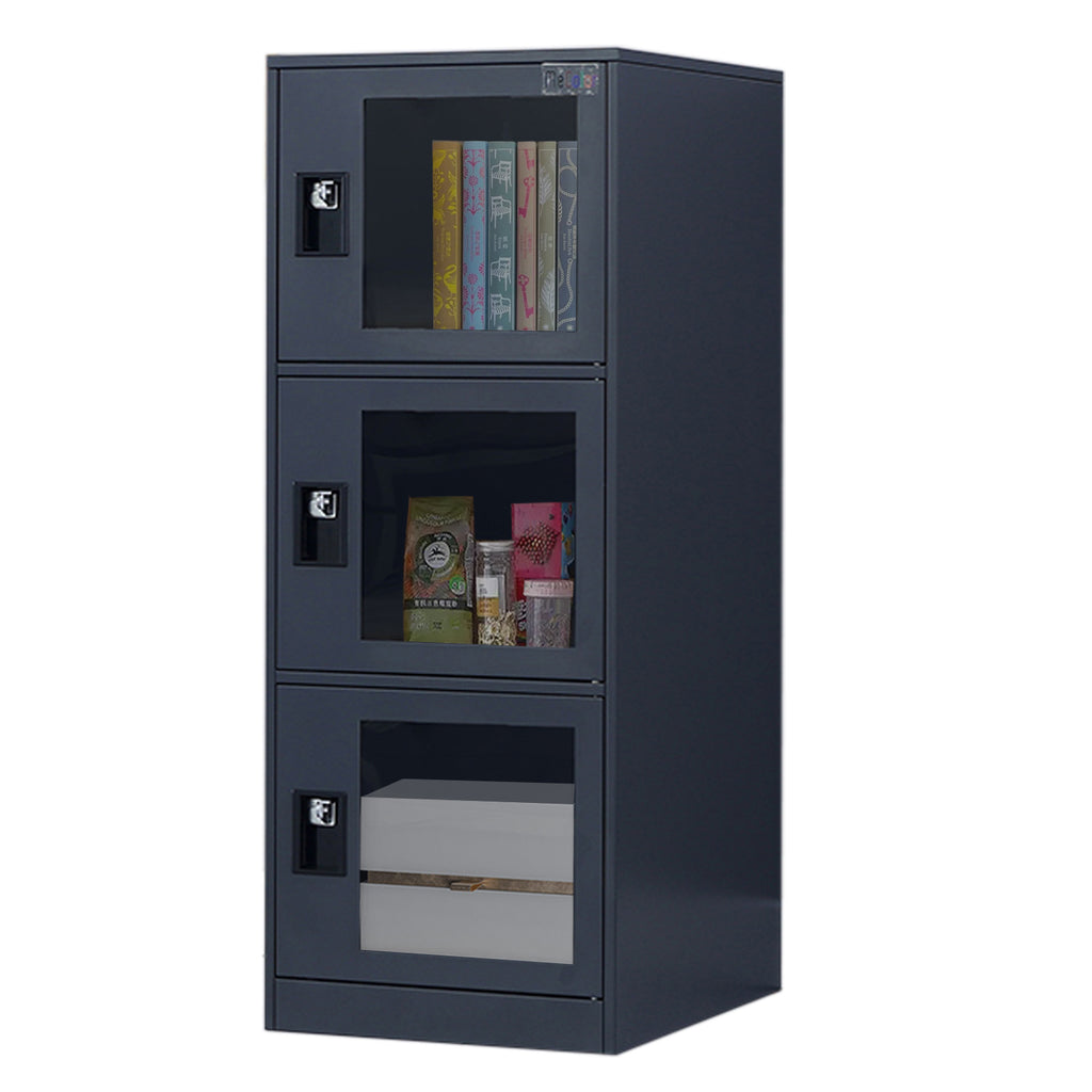 Mecolor 3-Door Small Vertical Metal Storage Locker with Padlock Latches