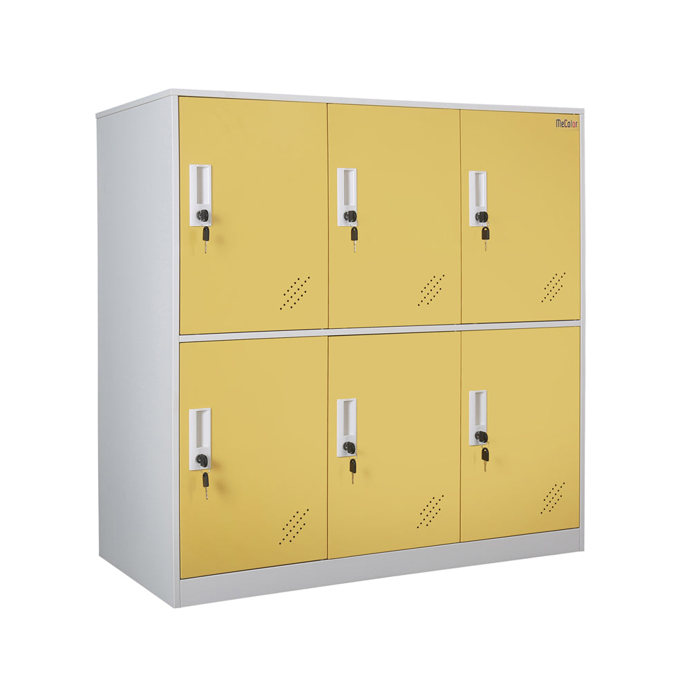 Mecolor 6 Door Yellow Filing Cabinet Metal Storage Cabinet with Key Lock Office Storage Small Cabinet