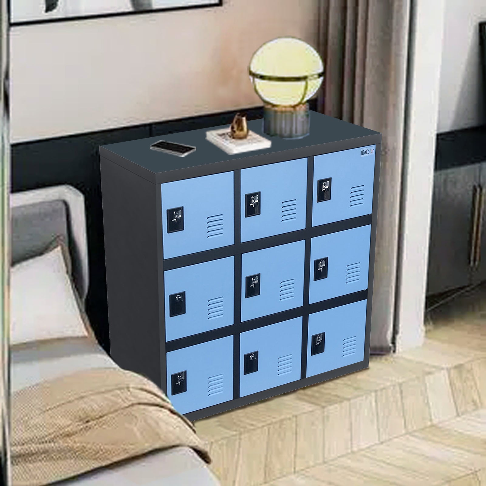 MECOLOR Metallschrank mit Schlossriegel, Spind für Zuhause, Büro, Schule