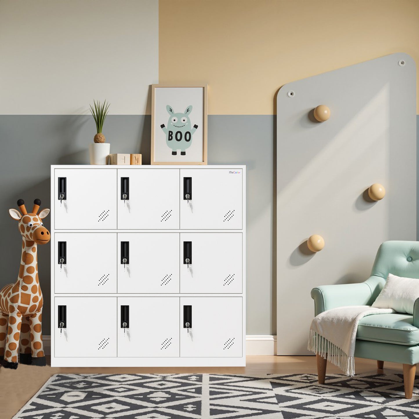 9 Door White Storage Locker Cabinet Employee Lockers for Gym,Home, Office, Living Room