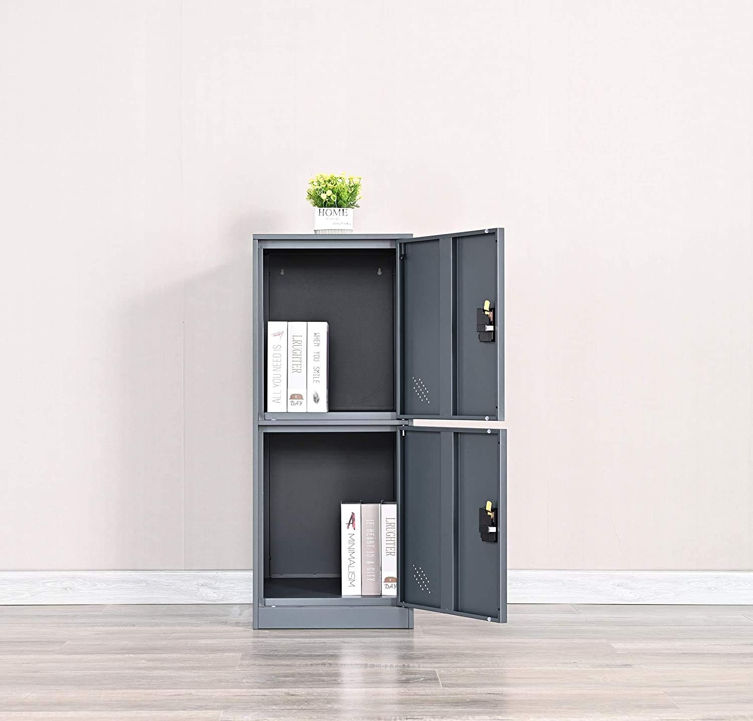 Metal storage cabinet with doors, vertical small locker for books files tools storage, corner cabient for bedroom living room garage home gym office