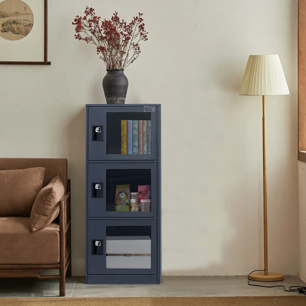 Mecolor 3-Door Small Vertical Metal Storage Locker with Padlock Latches