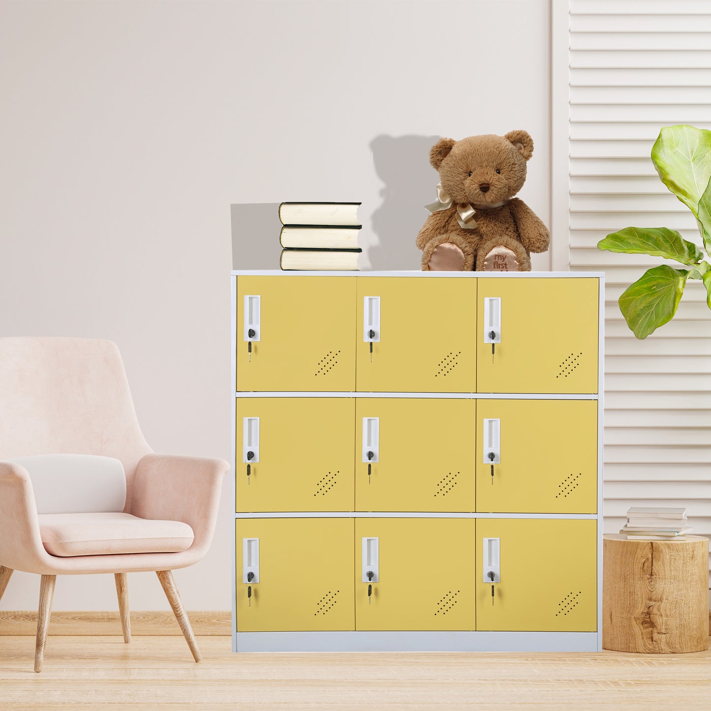 Mecolor 9 Door Filing Cabinet Armoire Wardrobe Closet Organization Entryway Cabinet File Cabinet with Lock