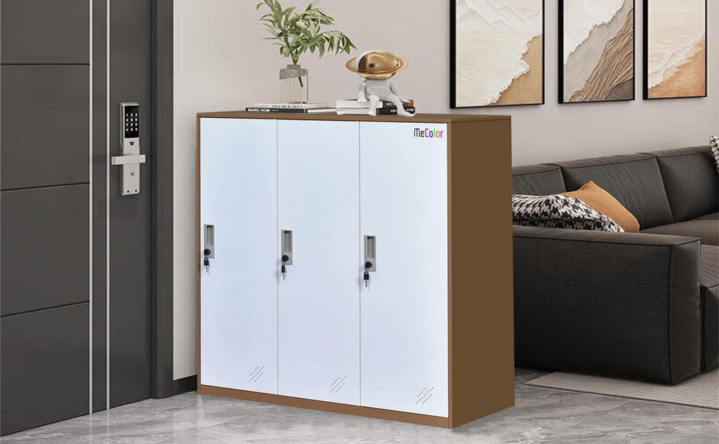 Mecolor 3-türiger Kleiderschrank mit Türen und Regalen, Vitrine, Eingangsschrank