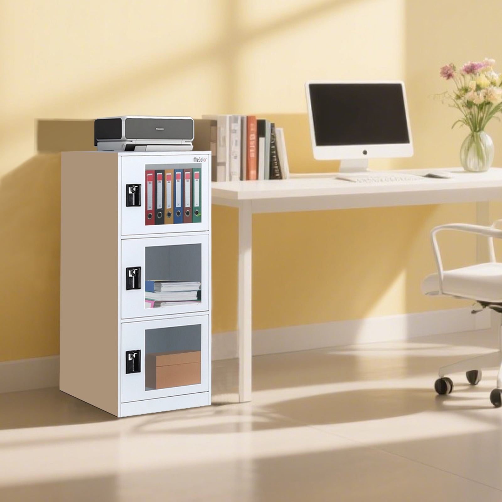 Mecolor 3-Door Small Vertical Metal Storage Locker with Padlock Latches