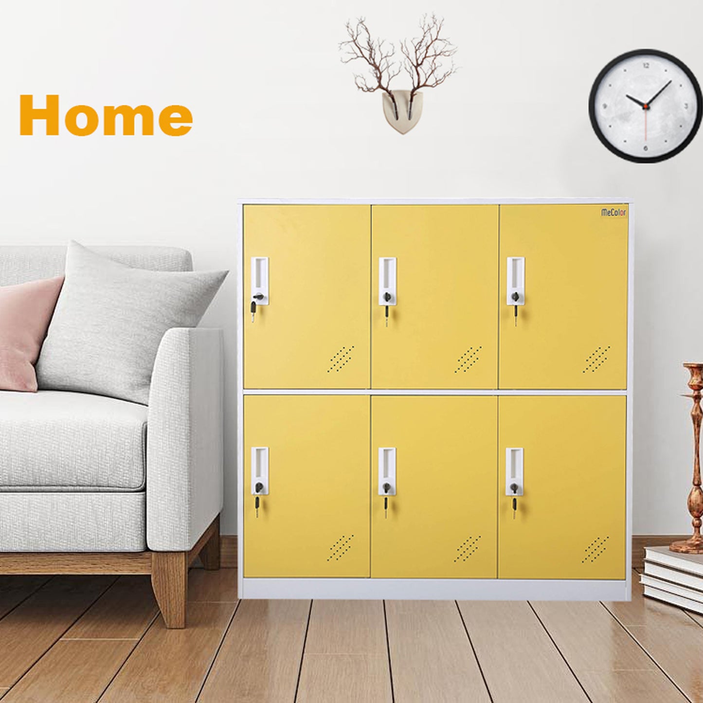 Mecolor 6 Door Yellow Filing Cabinet Metal Storage Cabinet with Key Lock Office Storage Small Cabinet