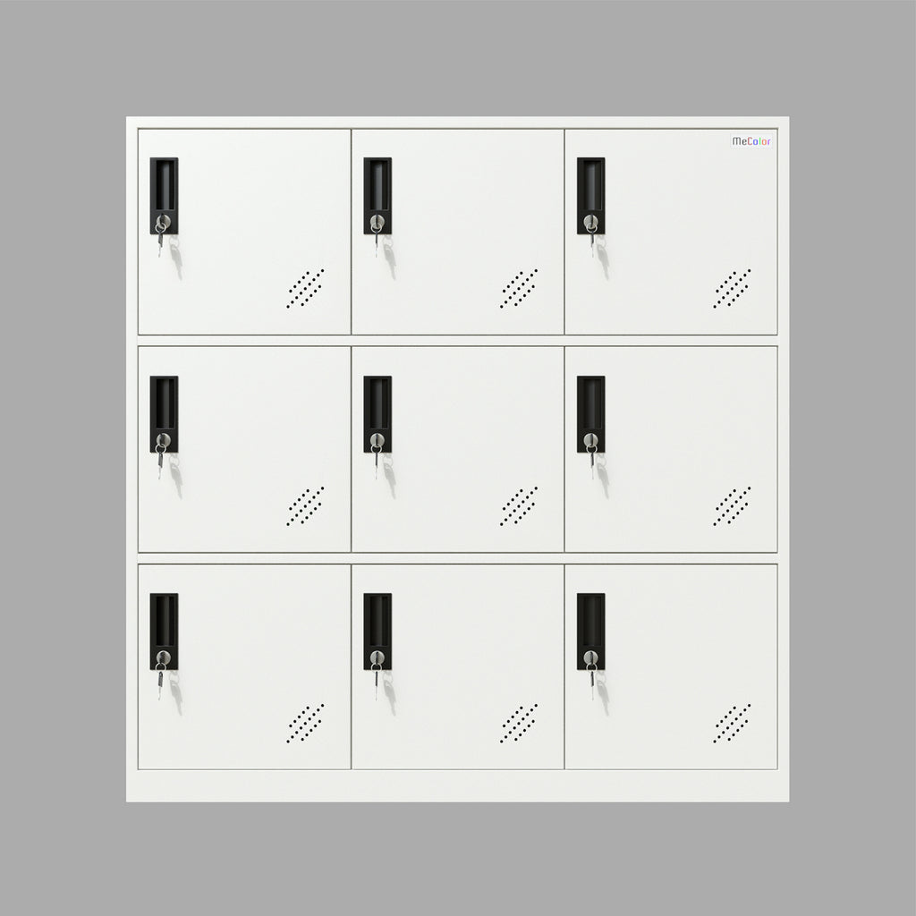 9 Door White Storage Locker Cabinet Employee Lockers for Gym,Home, Office, Living Room