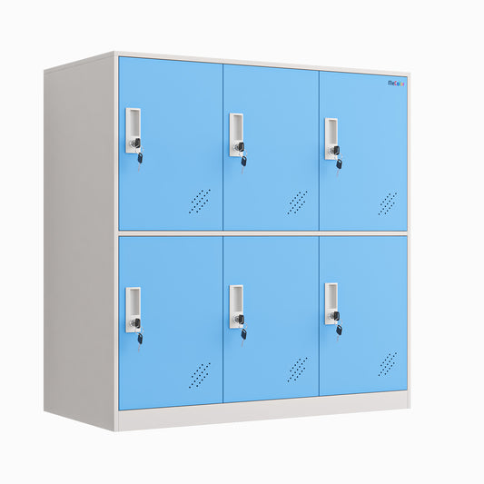 6 Door Storage Cabinet with Key Lock, Metal Lockable Closet Orgnaizer for Bedroom, Living room, Home, Office