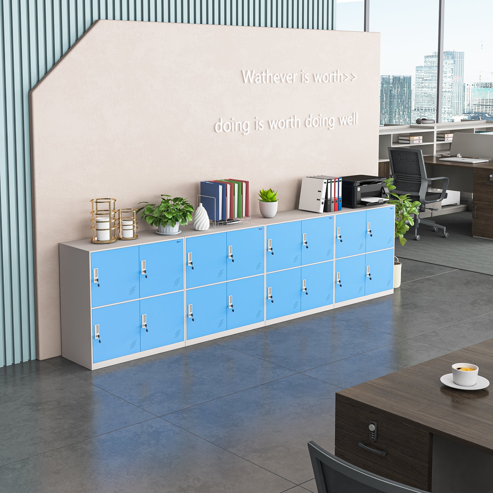 Mecolor 4-Door Vented Metal Storage Locker with Key Locks for Kids & Office