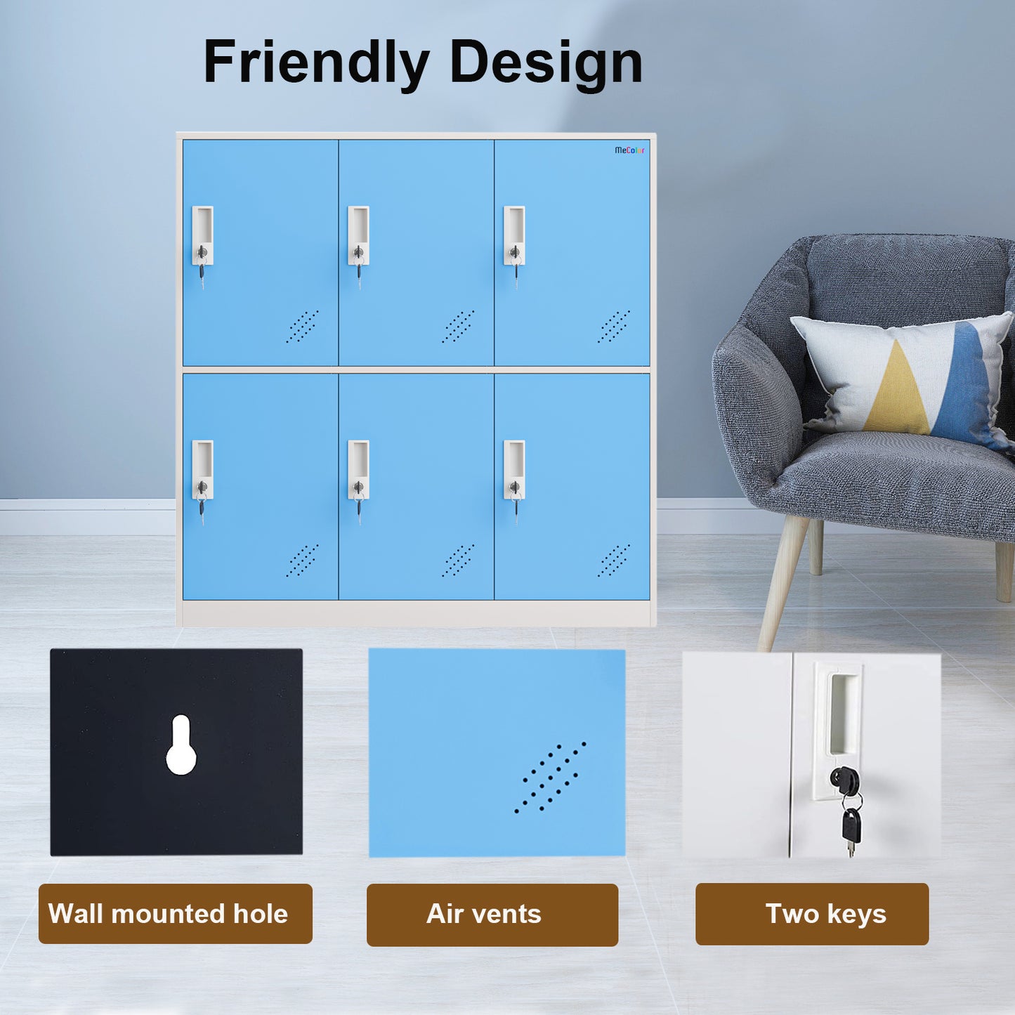 6 Door Storage Cabinet with Key Lock, Grage Organization, Cube storage Organizer, File cabinet