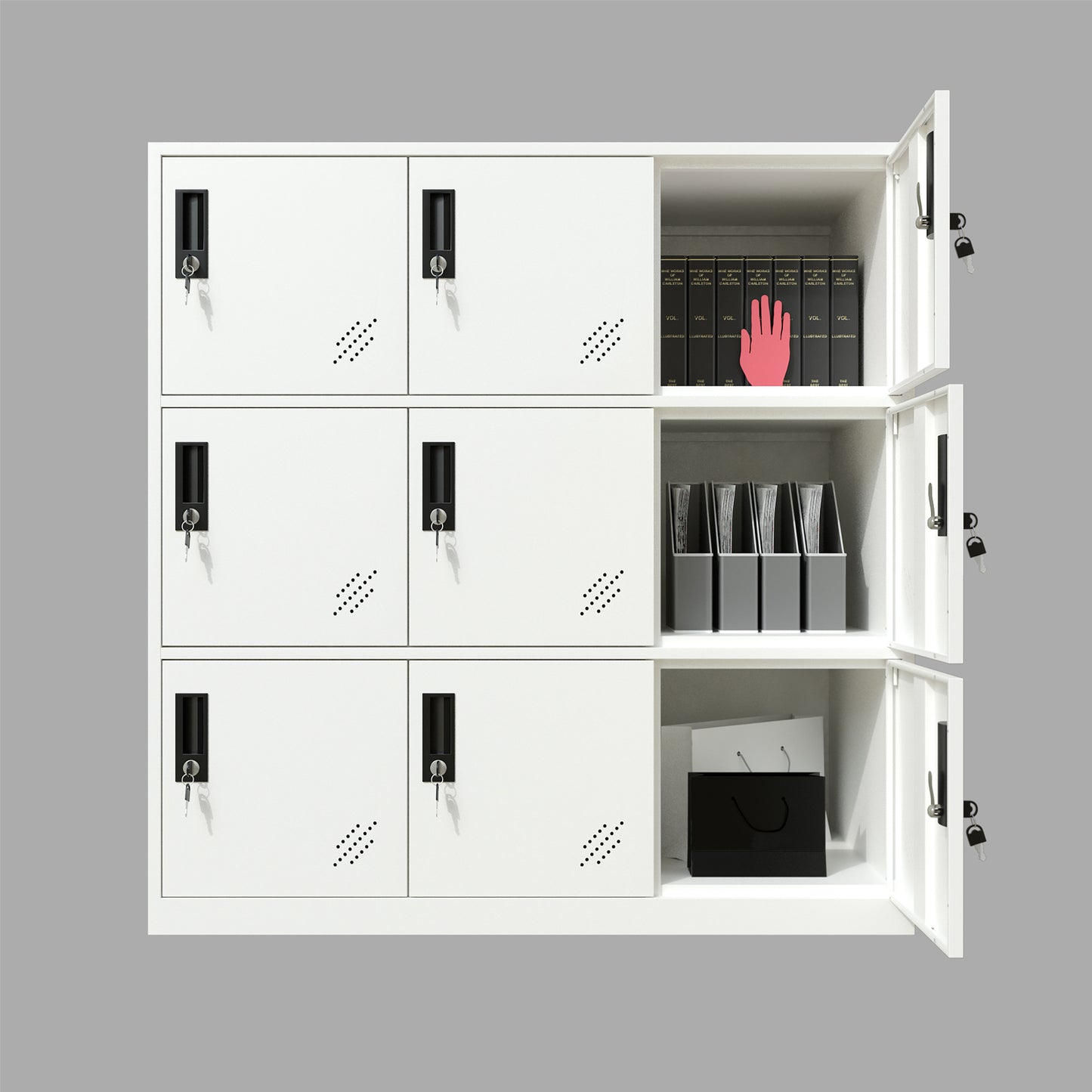 9 Door White Storage Locker Cabinet Employee Lockers for Gym,Home, Office, Living Room