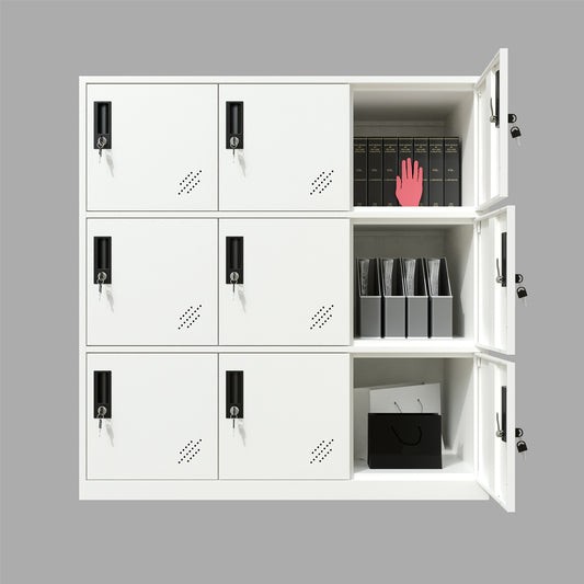 9 Door White Storage Locker Cabinet Employee Lockers for Gym,Home, Office, Living Room