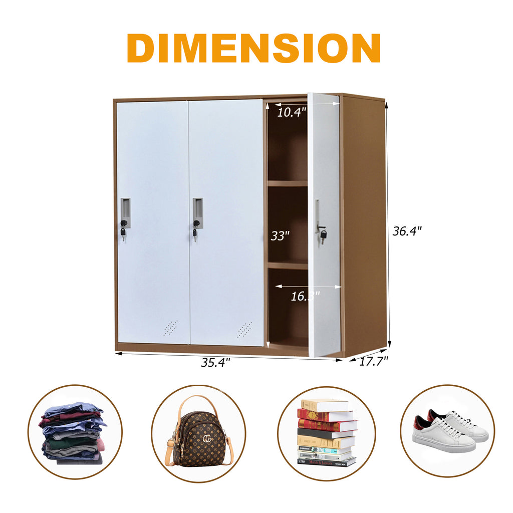 Mecolor 3-türiger Kleiderschrank mit Türen und Regalen, Vitrine, Eingangsschrank