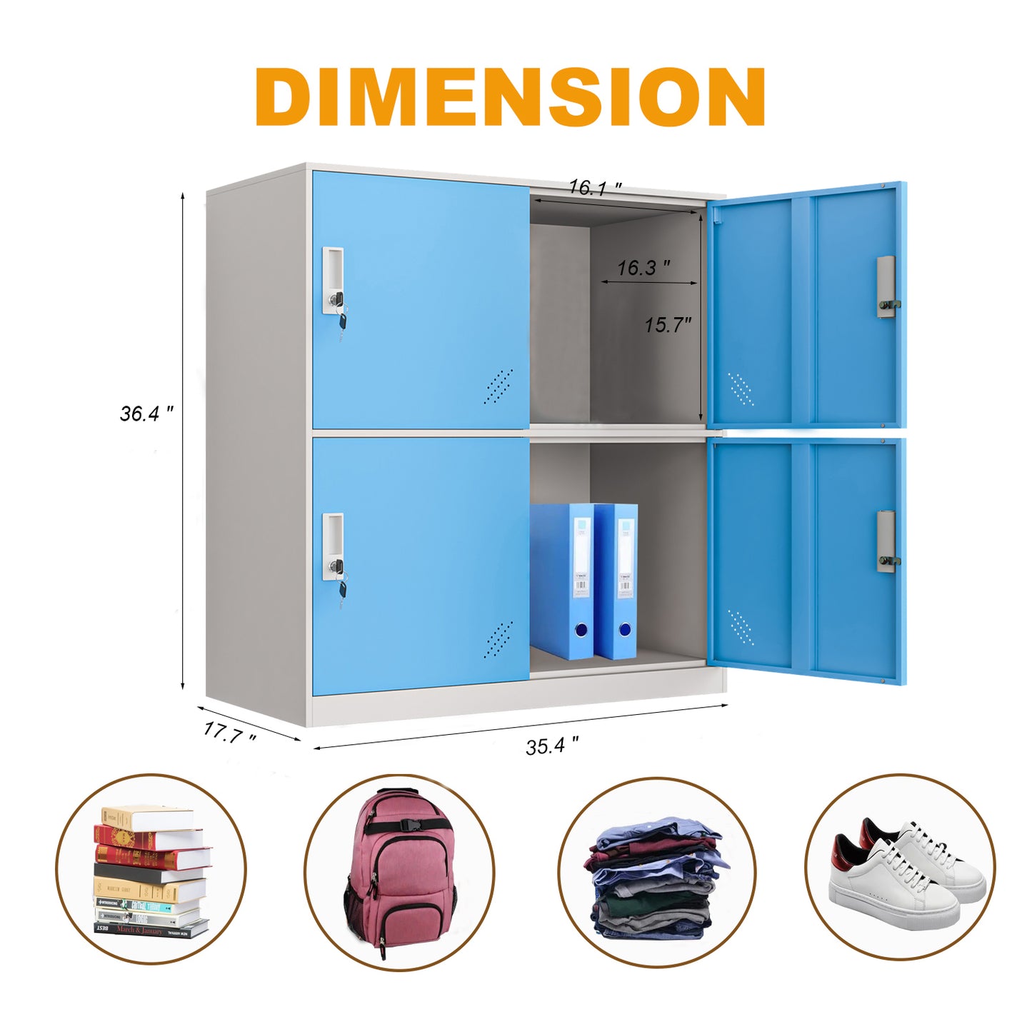 Mecolor Kids Living Room Locker 4 Door Metal Locker Small Size Storage for School Bags Shoes and Toy (Blue)