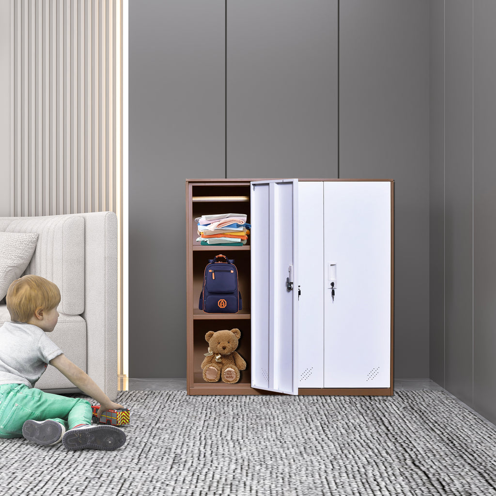Mecolor 3-türiger Kleiderschrank mit Türen und Regalen, Vitrine, Eingangsschrank