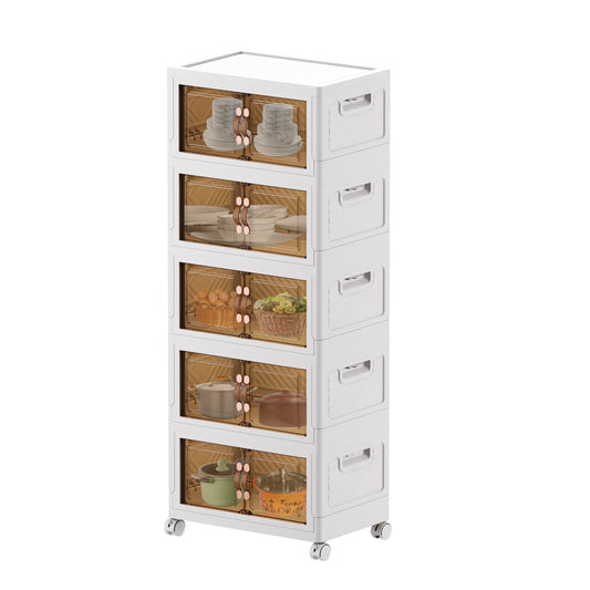 Plastic Foldable with Doors Clear Collapsible Storage Cabinet with Wheels Large Folding Stackable Closet Storage