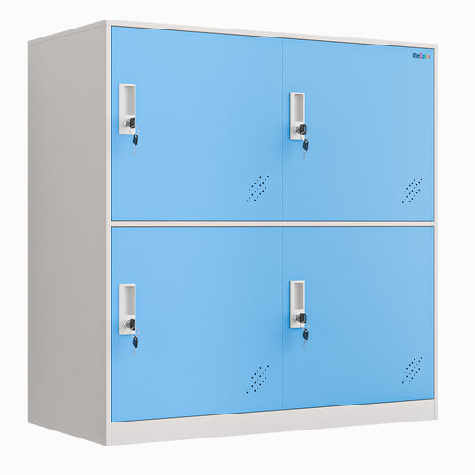 Mecolor Casier de salon pour enfants à 4 portes en métal, rangement de petite taille pour sacs d'école, chaussures et jouets (bleu)