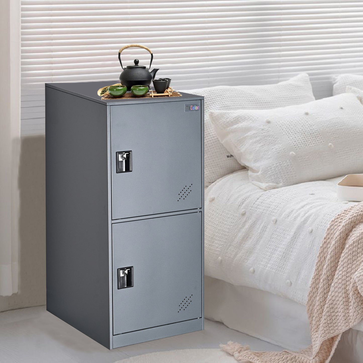 Metal storage cabinet with doors, vertical small locker for books files tools storage, corner cabient for bedroom living room garage home gym office