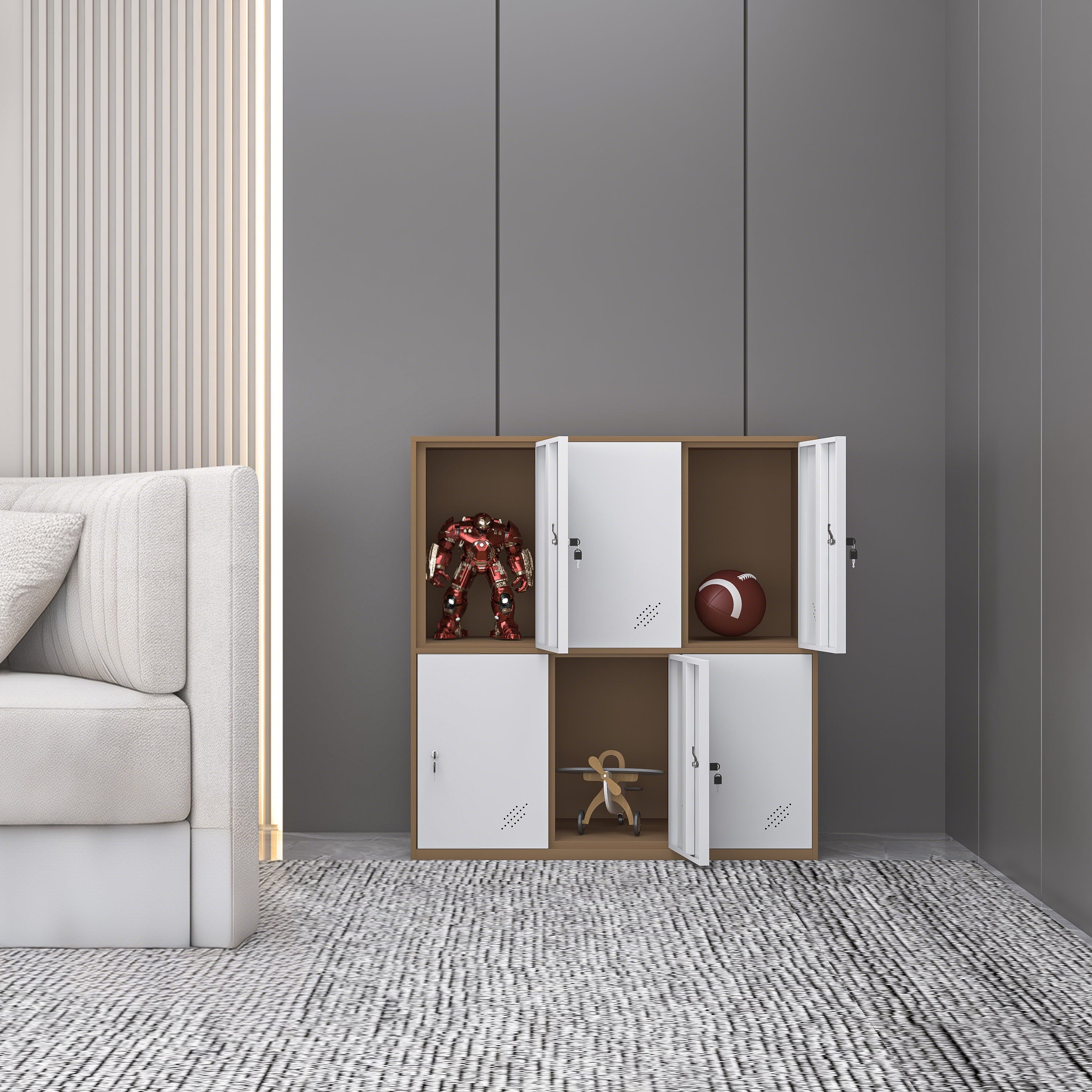 Armoire de rangement de bureau à 6 portes, organisateur de placard, classeurs pour bureau à domicile