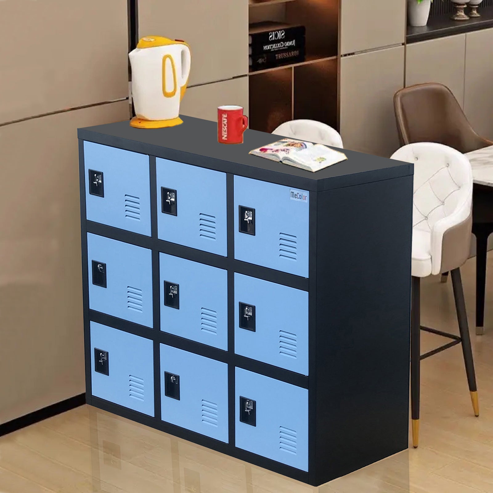 MECOLOR Metallschrank mit Schlossriegel, Spind für Zuhause, Büro, Schule