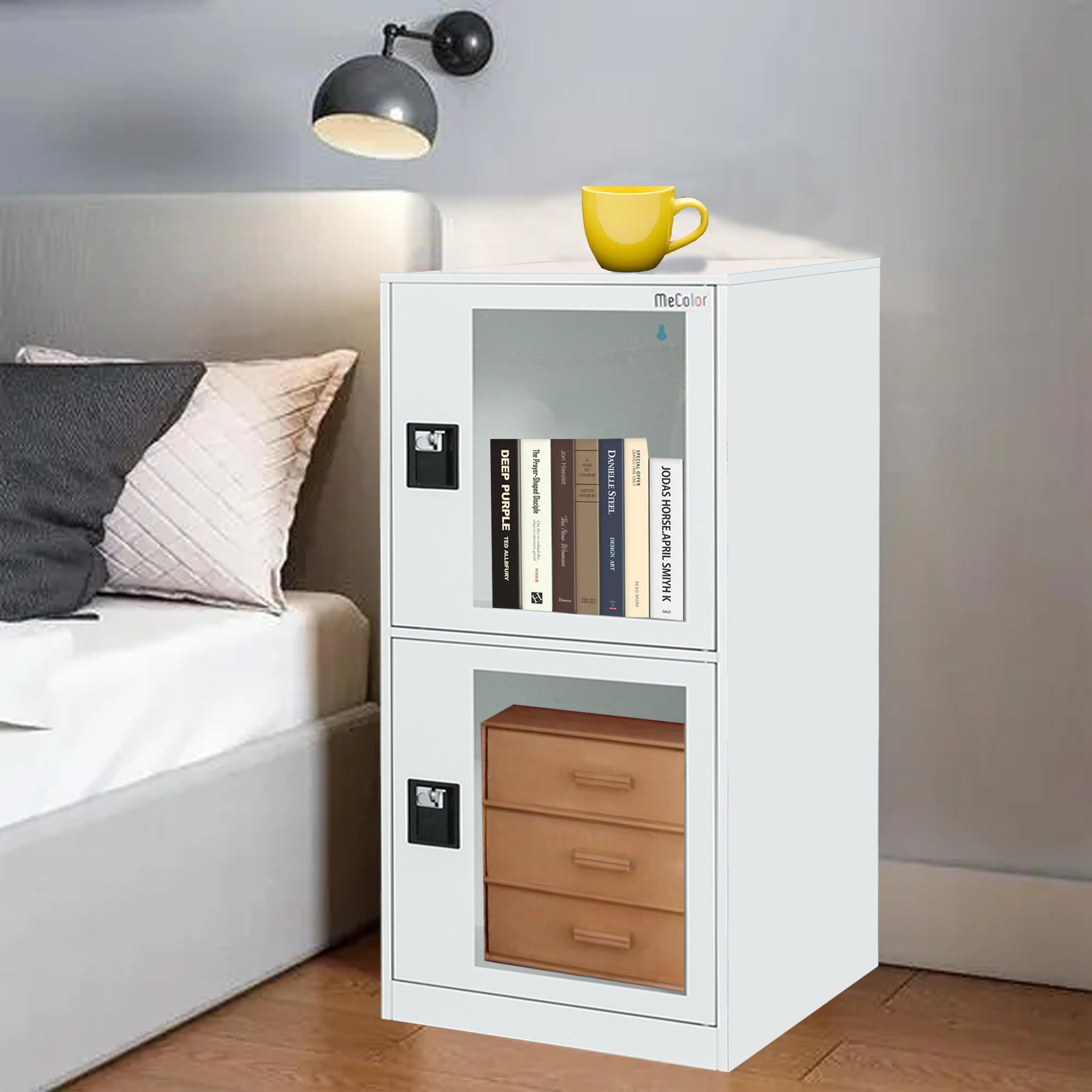 Armadio da archivio mecolor con serratura, armadietto per documenti, armadio angolare per soggiorno, camera da letto, garage