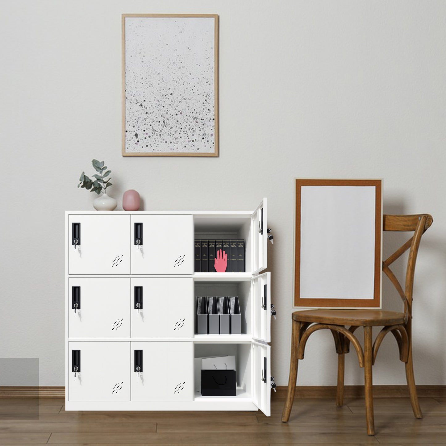 9 Door White Storage Locker Cabinet Employee Lockers for Gym,Home, Office, Living Room
