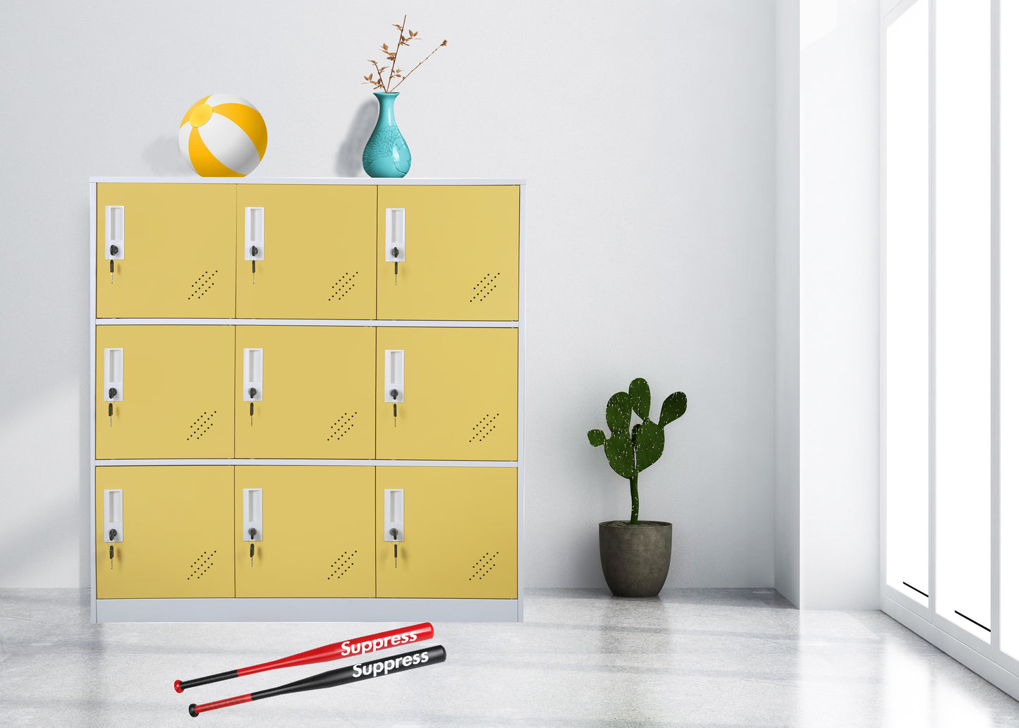 Mecolor 9 Door Filing Cabinet Armoire Wardrobe Closet Organization Entryway Cabinet File Cabinet with Lock