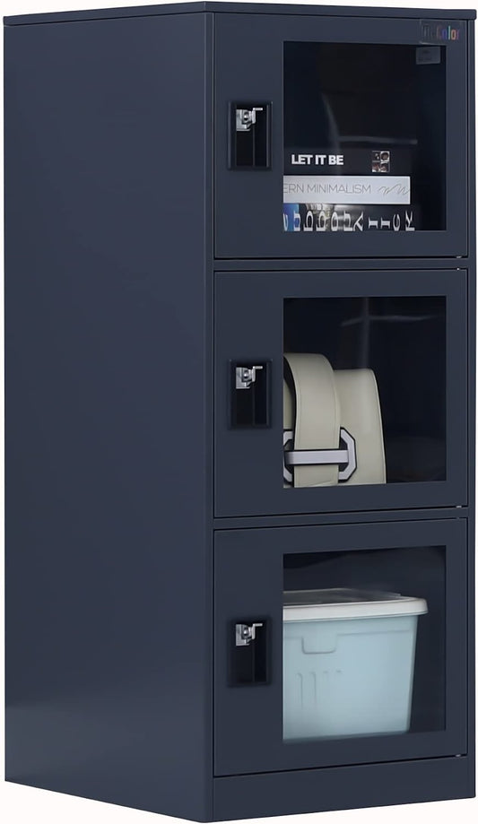 MECOLOR Vertical Single Tier Small Locker with Padlock latche Plastic Door 2 or 3 Compartment Storage for Employee,Home,Office,School,Kids (Dark Grey, G3V)