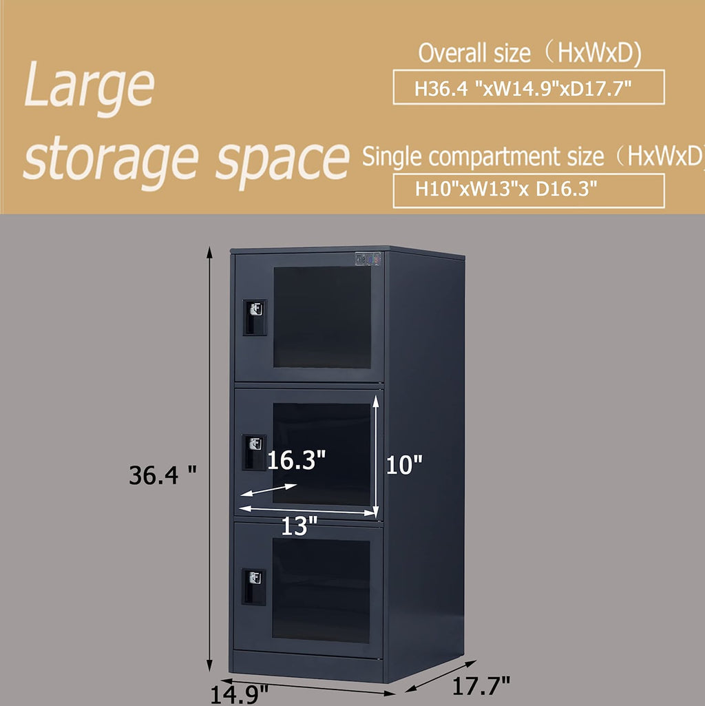 Mecolor 3-Door Small Vertical Metal Storage Locker with Padlock Latches
