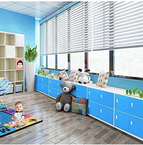 Casier de salon en métal à 4 portes pour enfants, rangement de petite taille pour sacs d'école, chaussures et jouets (bleu/blanc) 