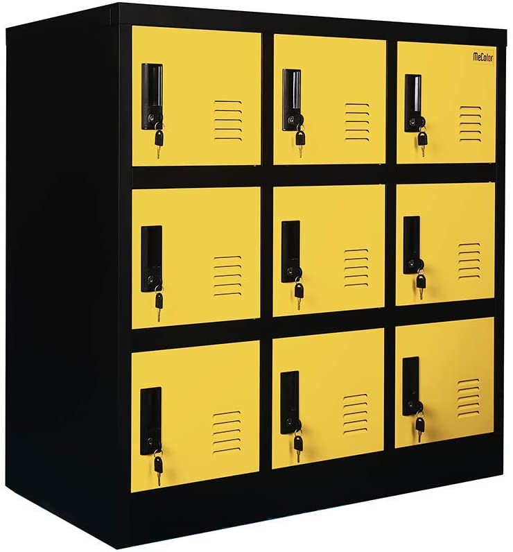 Casier en métal pour enfants, pour chambre de fille et salle de jeux, rangement pour vêtements, sacs, jouets et livres (jaune, 9D)