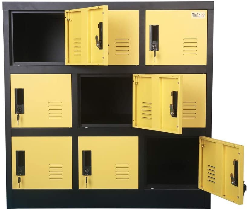 Casier en métal pour enfants, pour chambre de fille et salle de jeux, rangement pour vêtements, sacs, jouets et livres (jaune, 9D)