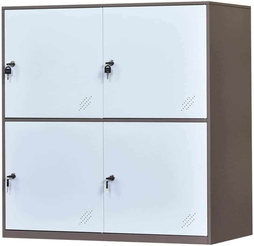 Casier en métal, casier d'armoire de bureau, organisateur de casier de salon et d'école, organisateur de casier à domicile, rangement pour enfants, chambre à coucher et armoire de rangement de bureau avec portes et serrure pour tissu blanc… (2/3/4/6/9D)）