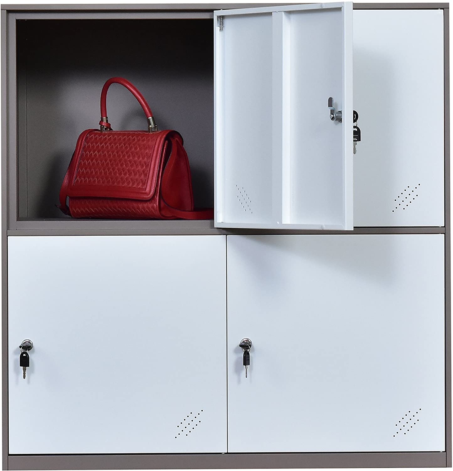 Casier en métal, casier d'armoire de bureau, organisateur de casier de salon et d'école, organisateur de casier à domicile, rangement pour enfants, chambre à coucher et armoire de rangement de bureau avec portes et serrure pour tissu blanc… (2/3/4/6/9D)）