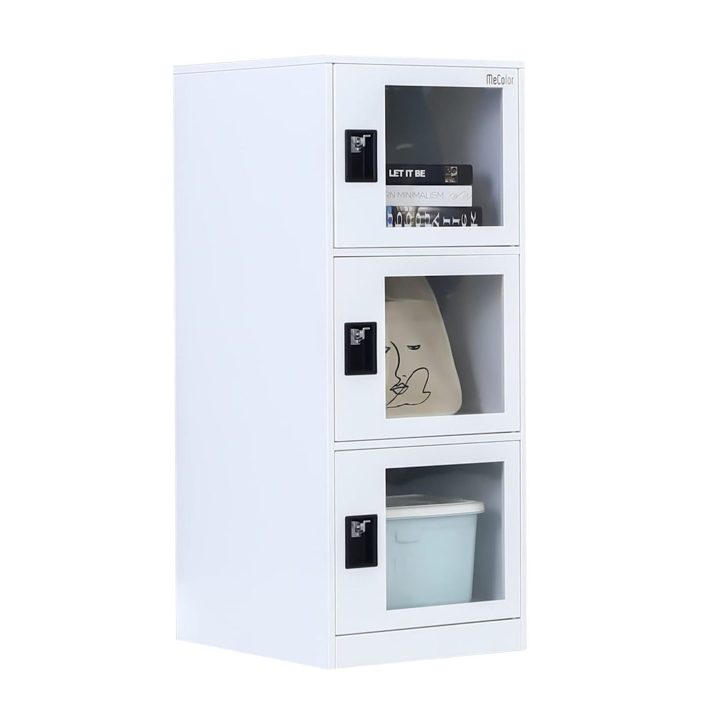 MECOLOR Vertical Single Tier Small Locker with Padlock latche Plastic Door 2 or 3 Compartment Storage for Employee,Home,Office,School,Kids (Dark Grey, G3V)